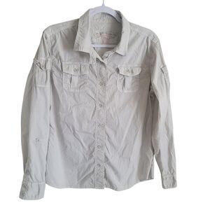 Gramicci Button Up Cargo Shirt Women's Large L Beige Tan Cotton Gorpcore Hiking